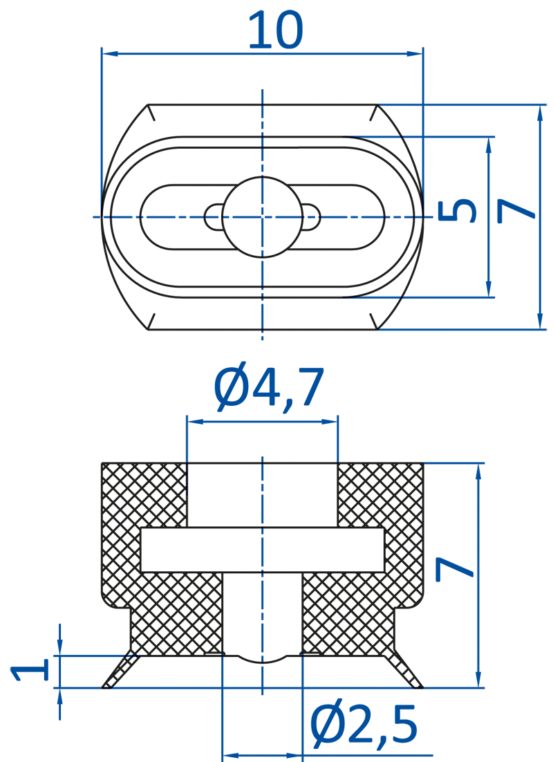 Размер овальной вакуумной присоски FIPA серии SO-E 132.10x5.007